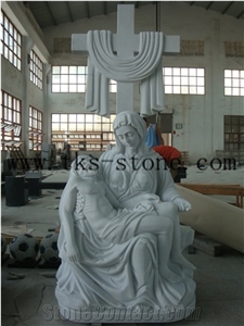 Statue Of Jesus Virgin Mary Sculpture/ Chongwu Sculpture/Human Sculptures/Religious Sculptures, Grey Granite Religious Sculptures