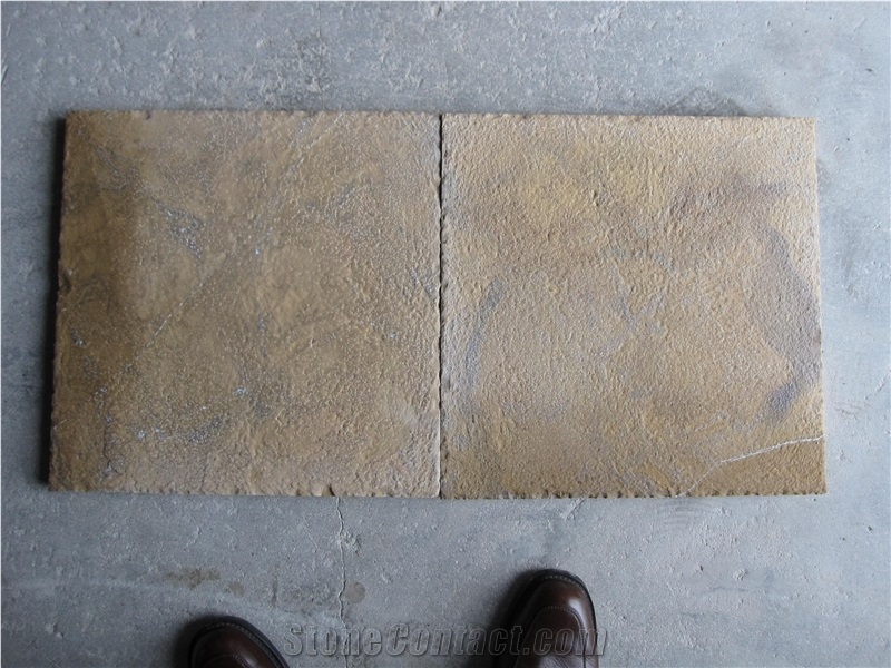 China Shandong Beige Limestone Golden Harvest Bush-Hammered Tiles for Walling
