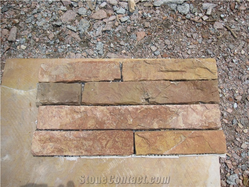 China Sunset Red Limestone/Coral Stone Wall Brick-Cultured Stone/Ledge Stone/Stacked Stone Veneer Walling Cladding Panel