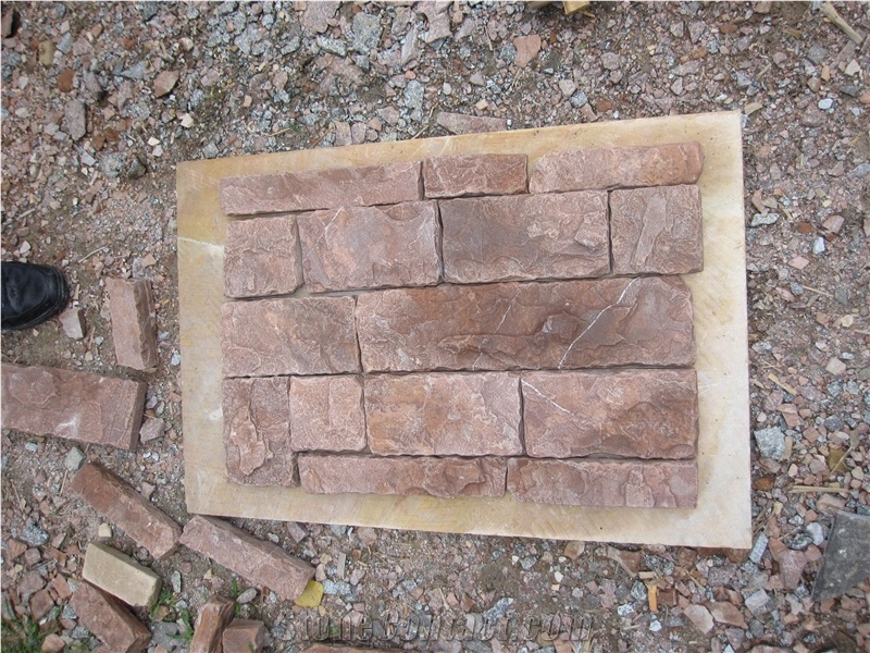 China Sunset Red Limestone/Coral Stone Wall Brick-Cultured Stone/Ledge Stone/Stacked Stone Veneer Walling Cladding Panel