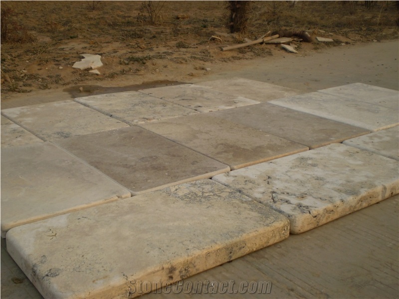 China Yellow Travertine Autumn Leaf Color-Tumbled Antique Style Villa Floor Pattern Covering Tiles