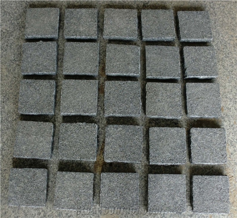G654/China Impala Black Granite/China Seasame Black Granite Flamed Dark Grey Granite Cube Stone,Cobble Stone for Exterior Pattern Floor Pavers