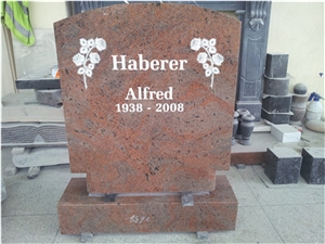 German Style Granite Upright Gravestone with Carved Roses