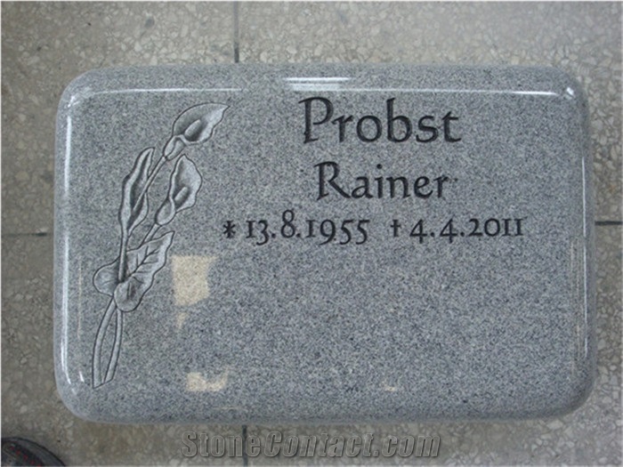 German Style Granite Upright Gravestone with Carved Roses