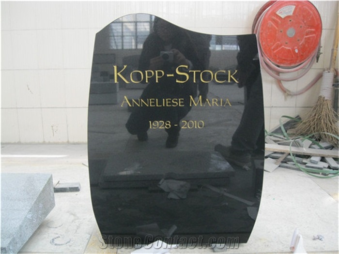 German Style Granite Upright Gravestone with Carved Roses