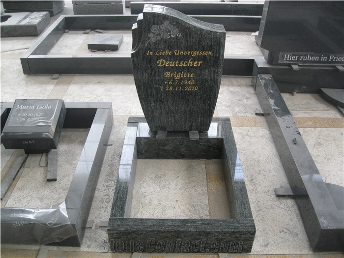 German Style Granite Upright Gravestone with Carved Roses