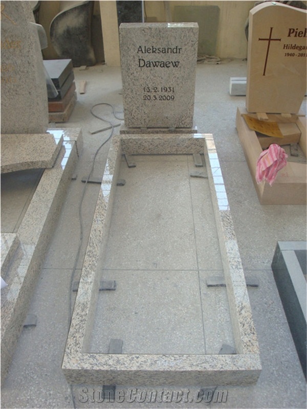 German Style Granite Upright Gravestone with Carved Roses