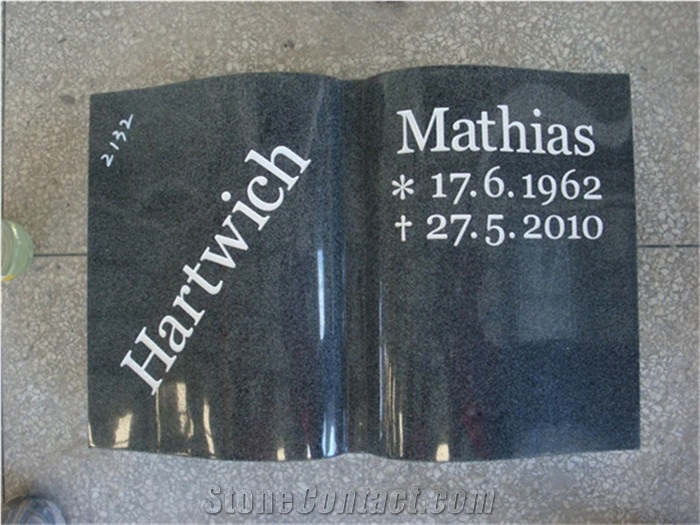 Grey Granite Book Design Gravestone with Rose and Cross Carving