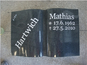 Grey Granite Book Design Gravestone with Rose and Cross Carving