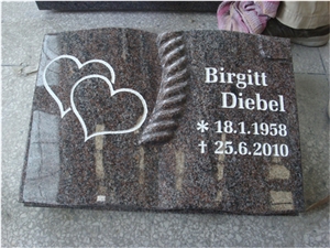 Grey Granite Book Design Gravestone with Rose and Cross Carving