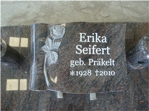 Grey Granite Book Design Gravestone with Rose and Cross Carving