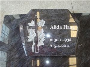Grey Granite Book Design Gravestone with Rose and Cross Carving