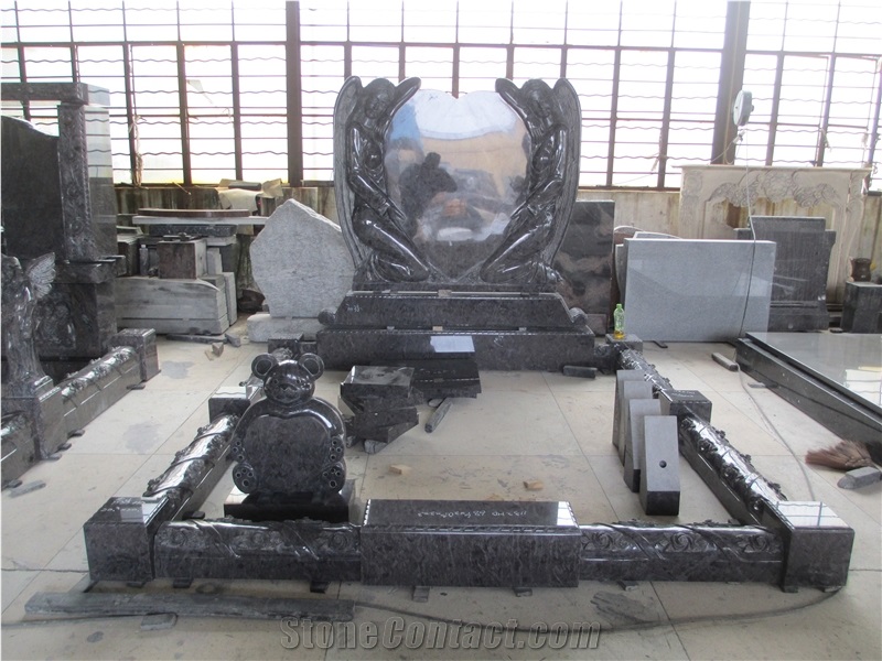 Ireland Style Paradiso Granite Double Angel with Heart Tombstones
