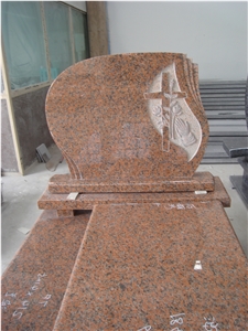 Maple Red Granite Poland Style Cross and Rose Carvings Monuments Maple Red Granite Poland Style Cross and Rose Carvings Monuments