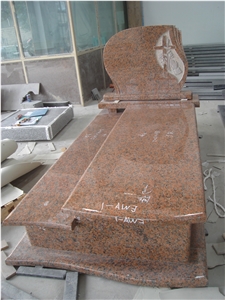 Maple Red Granite Poland Style Cross and Rose Carvings Monuments