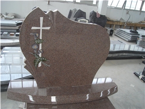 Poland Style Chinese Mahogany Granite Monuments with Cross and Flower Inlay Poland Style Chinese Mahogany Granite Monuments with Cross and Flower Inlay