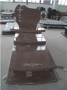 Poland Style Chinese Mahogany Granite Monuments with Cross and Flower Inlay
