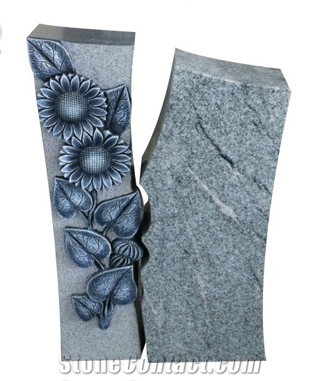 Upright Gravestone with Sunflower Carvings