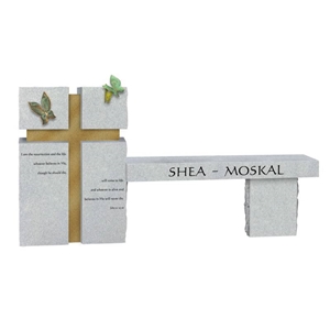 White Granite Monumental Bench with Butterfly Carving White Granite Monumental Bench with Butterfly Carving