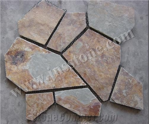 China Rusty Slate Crazy Paving / Slate Paving on Mesh / Slate Net Paste / Random Flag Stone/ Rusty Slate Flagstone