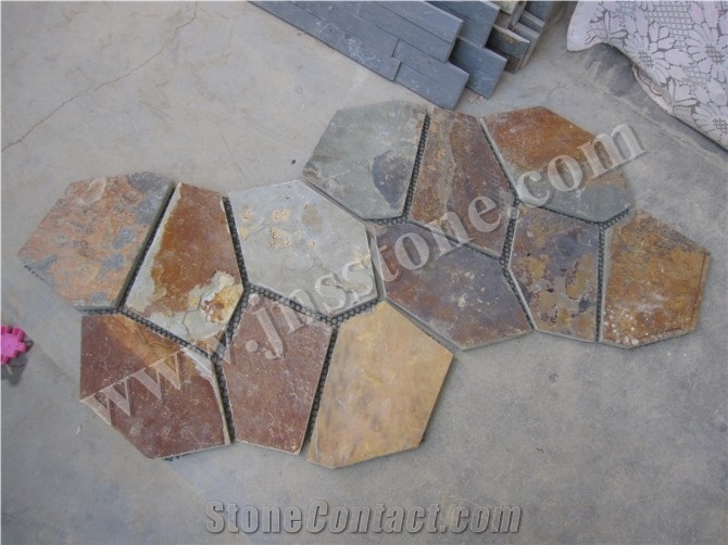 China Rusty Slate Crazy Paving / Slate Paving on Mesh / Slate Net Paste / Random Flag Stone/ Rusty Slate Flagstone