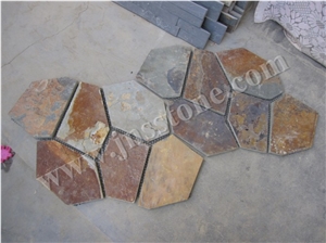 China Rusty Slate Crazy Paving / Slate Paving on Mesh / Slate Net Paste / Random Flag Stone/ Rusty Slate Flagstone