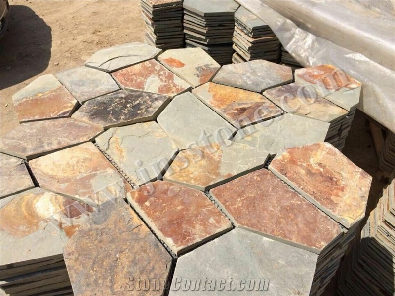China Rusty Slate Crazy Paving / Slate Paving on Mesh / Slate Net Paste / Random Flag Stone/ Rusty Slate Flagstone