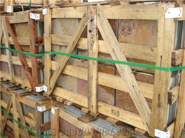 China Yellow Slate Slabs & Tiles,Ledge Stone for Wall Panel Decor,China Rusty Slate Stacked Stone Flooring & Walling Tiles