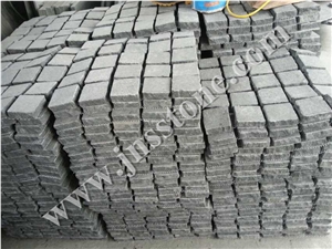 G684 Black Basalt Cobble Stone on Mesh / Black Pearl Paving Stone / Raven Black Cube Stone