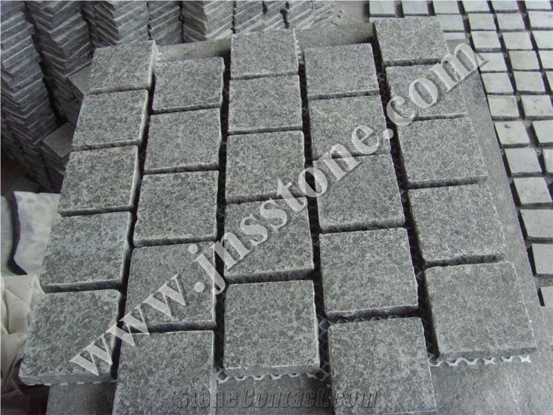 G684 Black Basalt Cobble Stone on Mesh / Black Pearl Paving Stone / Raven Black Cube Stone