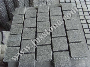 G684 Black Basalt Cobble Stone on Mesh / Black Pearl Paving Stone / Raven Black Cube Stone