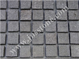 G684 Black Basalt Cobble Stone on Mesh / Black Pearl Paving Stone / Raven Black Cube Stone