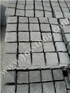 G684 Black Basalt Cobble Stone on Mesh / Black Pearl Paving Stone / Raven Black Cube Stone