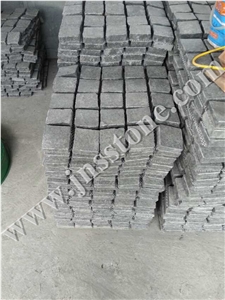 G684 Black Basalt Cobble Stone on Mesh / Black Pearl Paving Stone / Raven Black Cube Stone