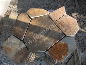 Rusty Slate Crazy Paving / Slate Paving on Mesh / Rusty Slate Flagstone / Random Flag Stone for Flooring