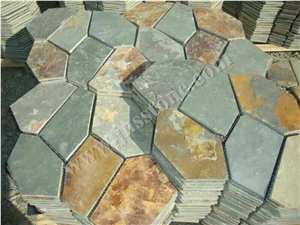 Rusty Slate Crazy Paving / Slate Paving on Mesh / Rusty Slate Flagstone / Slate Net Paste / Random Flag Stone for Flooring