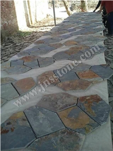 Rusty Slate Crazy Paving / Slate Paving on Mesh / Slate Net Paste / Random Flag Stone/ Rusty Slate Flagstone for Flooring