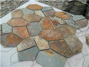 Rusty Slate Crazy Paving / Slate Paving on Mesh / Slate Net Paste / Rusty Slate Flagstone / Random Flag Stone for Flooring