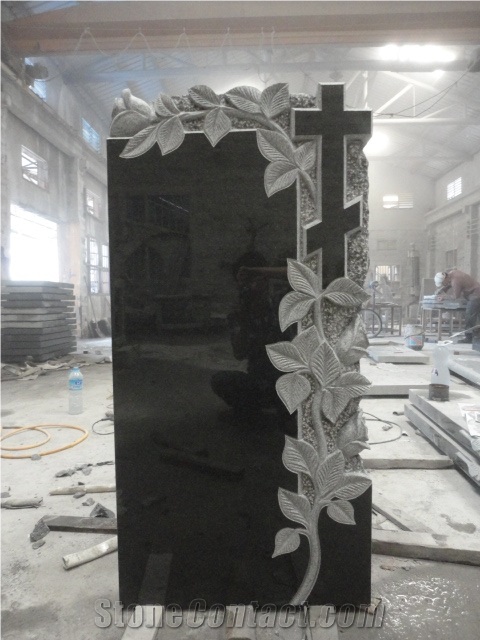Monument & Tombstone Im10, Shanxi Black Granite Monument & Tombstone with Cross
