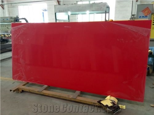 Bright Red Artificial Quartz Stone Slab