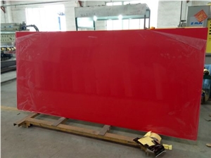 Bright Red Artificial Quartz Stone Slab