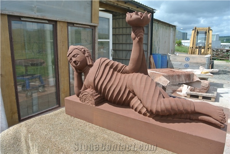 Plumpton Red Sandstone Carved Buddha Sculpture