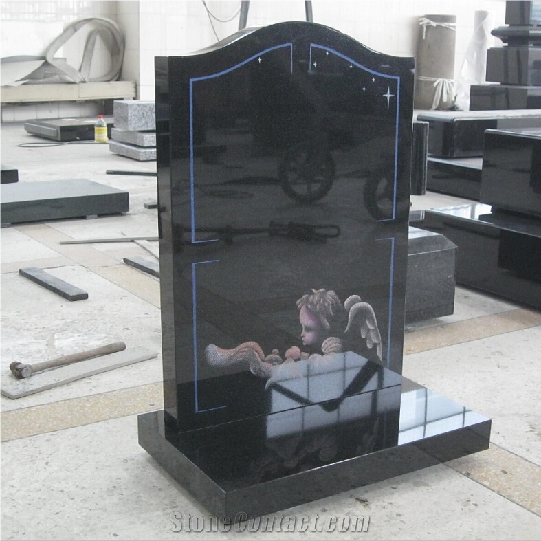 Black Granite Angel Etching Design Monument
