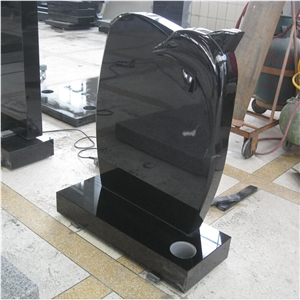 Black Granite Dolphin Design Tombstone