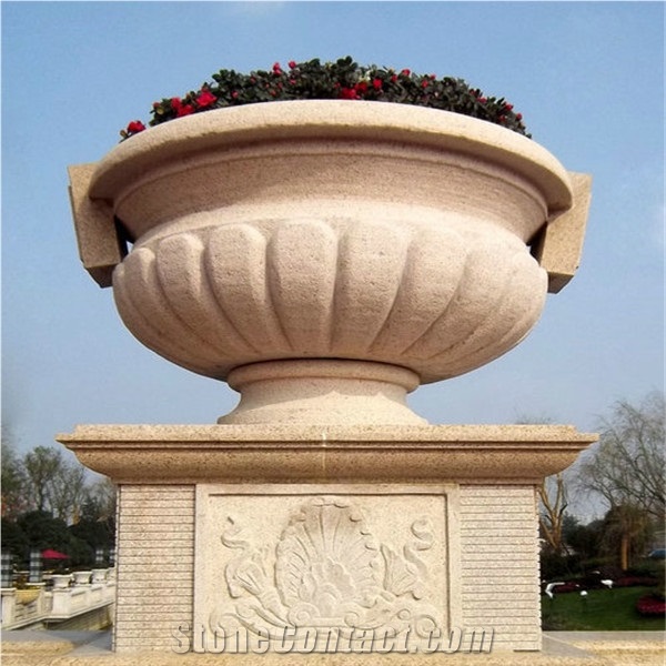China G682 Yellow Rust Granite Flower Pots for Garden House