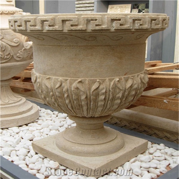 China Granite Landscaping Garden Stone Planter Pots, Brown Granite Planter Pots