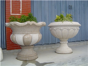 China Grey Granite Western Style Flower Pot for Garden Decoration