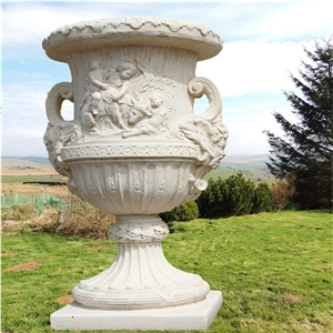 China White Marble Beautiful Handcarved Flower Pots Modern Planter Pots