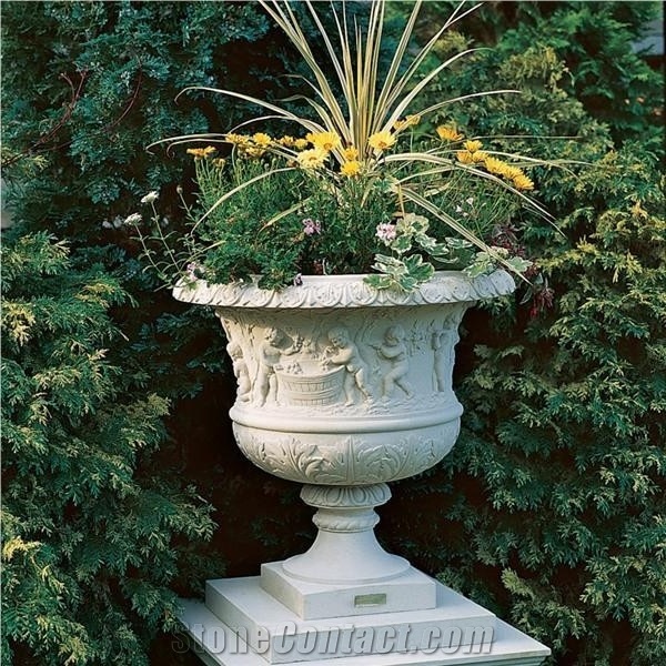 China White Marble Modern Design Planter Pots Beautiful Carved Flower Pots