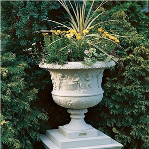 China White Marble Modern Design Planter Pots Beautiful Carved Flower Pots